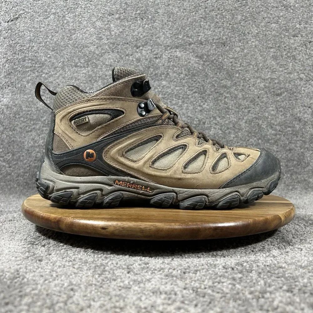 Merrell Pulsate Mid WP Mens Size 8.5 Black Brown Bracken Trail Hiking Boots Used
